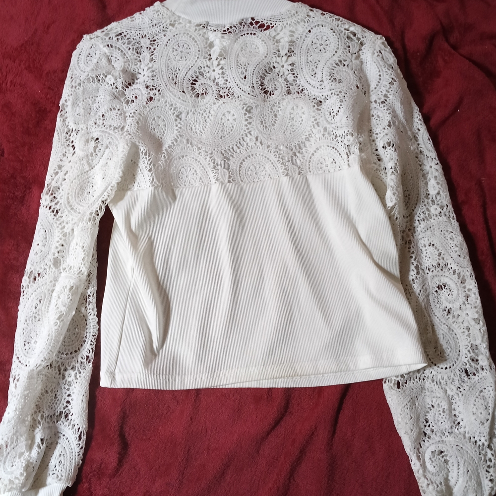 SHEIN White Lace Long Sleeve Blouse